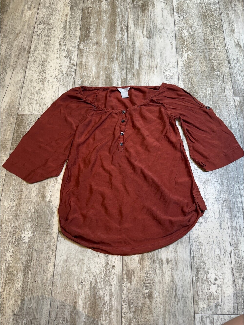 Joe Fresh Womens M Rust Henley Tunic Blouse Boho Fall